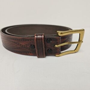 Wrangler Mens Genuine Leather Western‎ Embossed Belt Brass Buckle 36/38